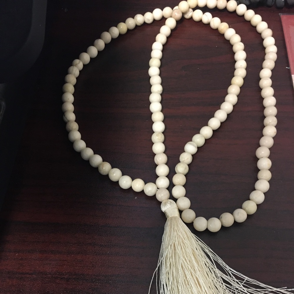 Fossil stone mala beads